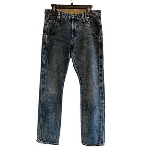 Levis 514 Jeans Mens 32x34 Blue Whiskers Button Pocket Denim Pants Slim Athletic